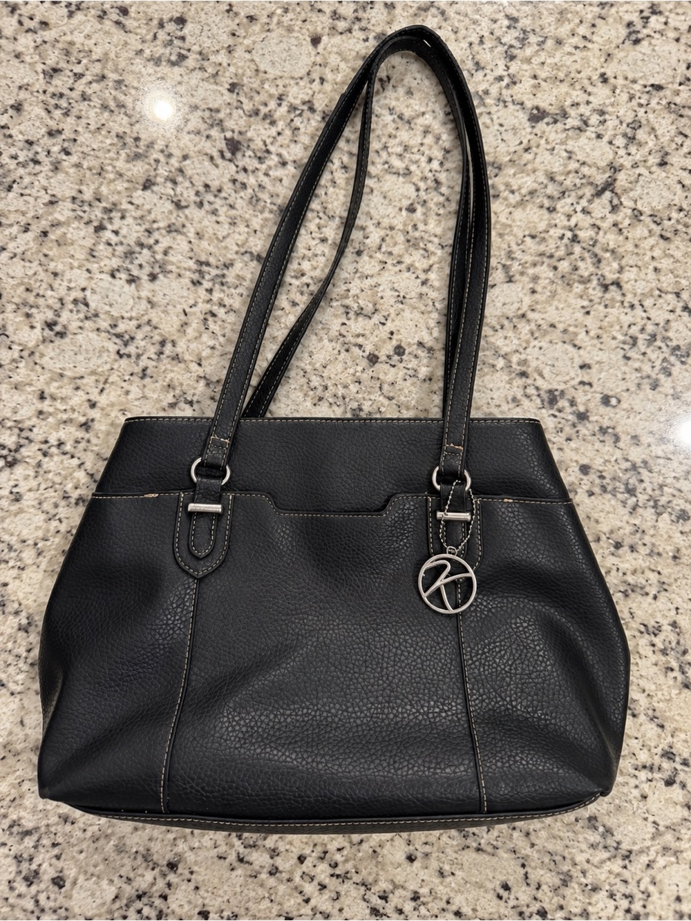 Classic Black Shoulder Tote with Silver Charm